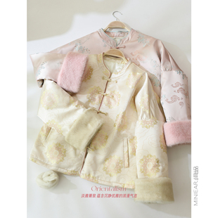 保暖加厚拼接毛绒盘扣唐装 提花国风棉服外套 女 新中式 小耳出品