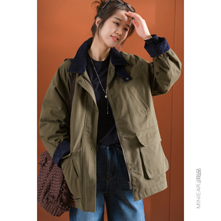 重工洗水 灯芯绒拼接 大口袋休闲夹棉外套女 精梳斜纹棉 小耳出品