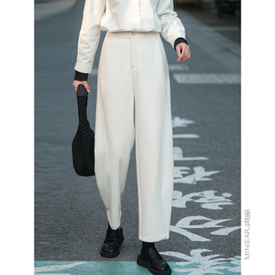 休闲百搭镰刀裤 5%绵羊毛单粒扣直筒裤 女 醋酸羊毛裤 小耳出品