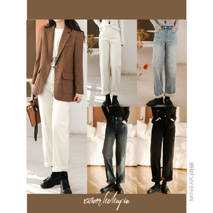 女秋冬百搭显瘦长裤 荃棉加绒直筒牛仔裤 女 弹力绒绒裤 小耳出品