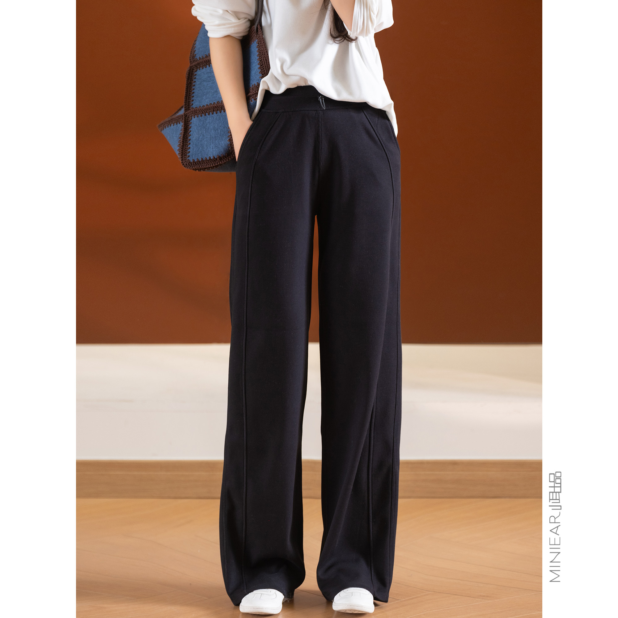 小耳出品松紧腰侧边缝直筒休闲裤