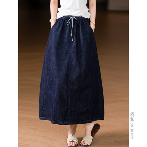 松紧腰系带宽松显瘦口袋半身裙