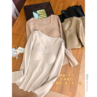 内搭保暖纯色打底衫 小耳出品 自带胸垫 醋酸 背心内衣女 山羊绒
