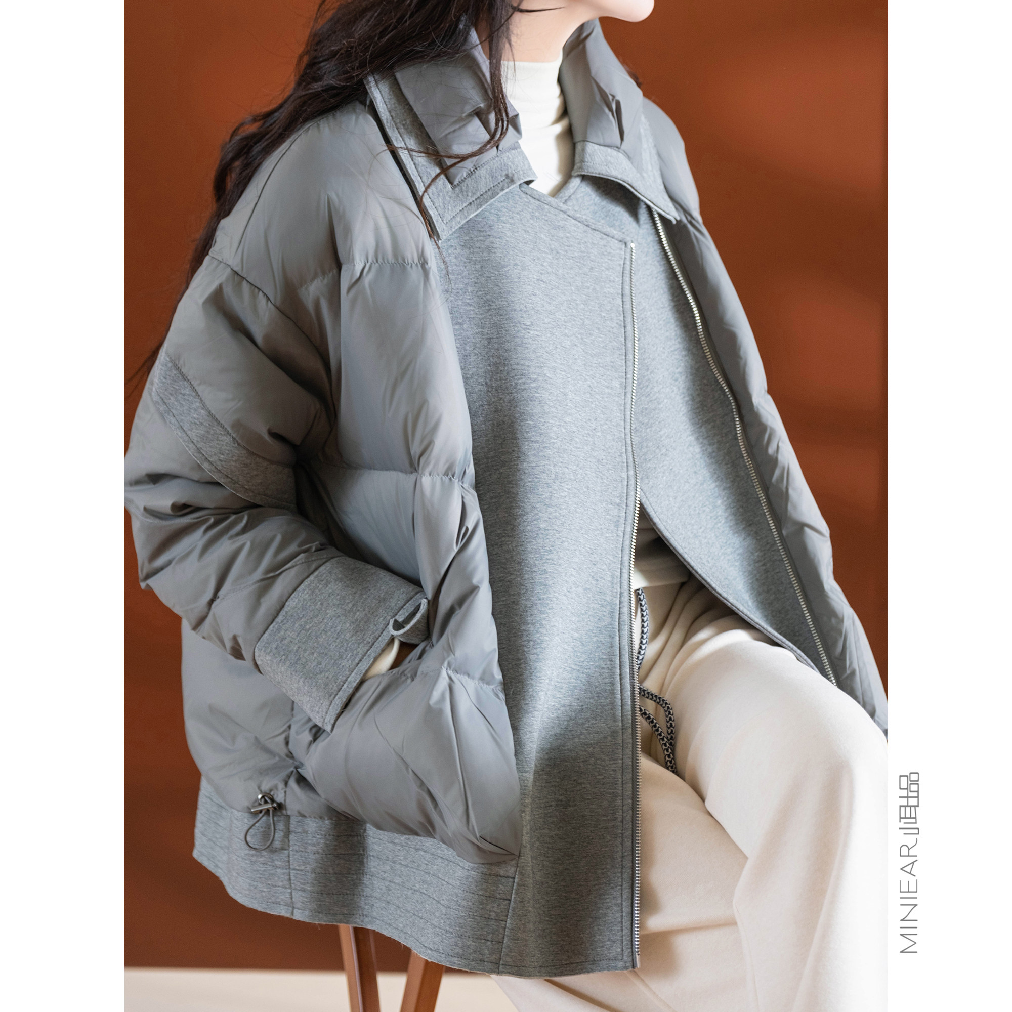 保暖宽松百搭显瘦拼接纯色羽绒服