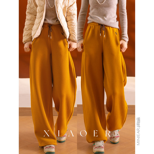 棉混纺骑马刺绣撞色抽绳卫裤女