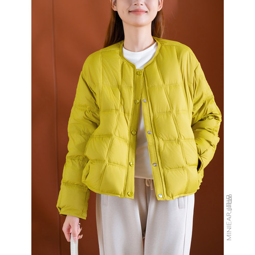 圆领单排扣长袖羽绒服上衣