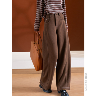 双走线设计纯色休闲直筒裤 厚实有分量 醋酸羊毛斜纹呢 小耳出品