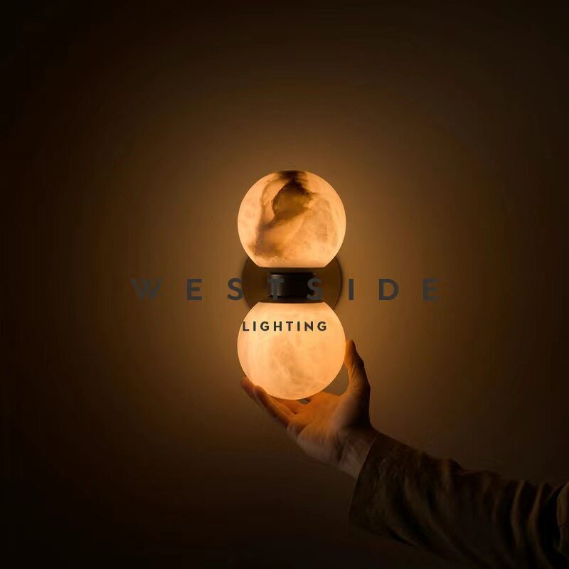 Westside 西班牙天然云石壁灯卧室床头灯轻奢全铜圆球过道楼梯灯 - 实物图