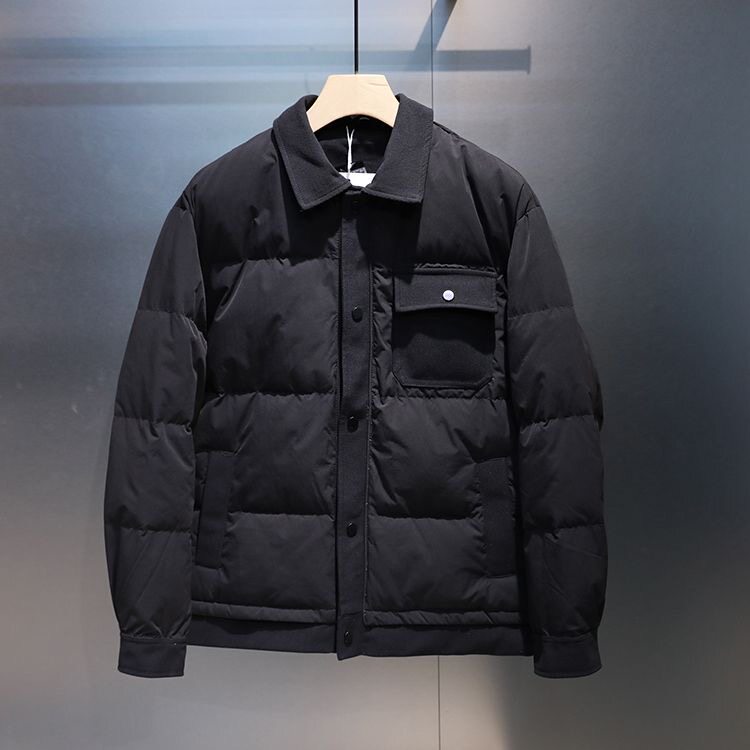 2025新款短款羽绒服男轻薄高端时尚翻领工装口袋加厚保暖黑色外套