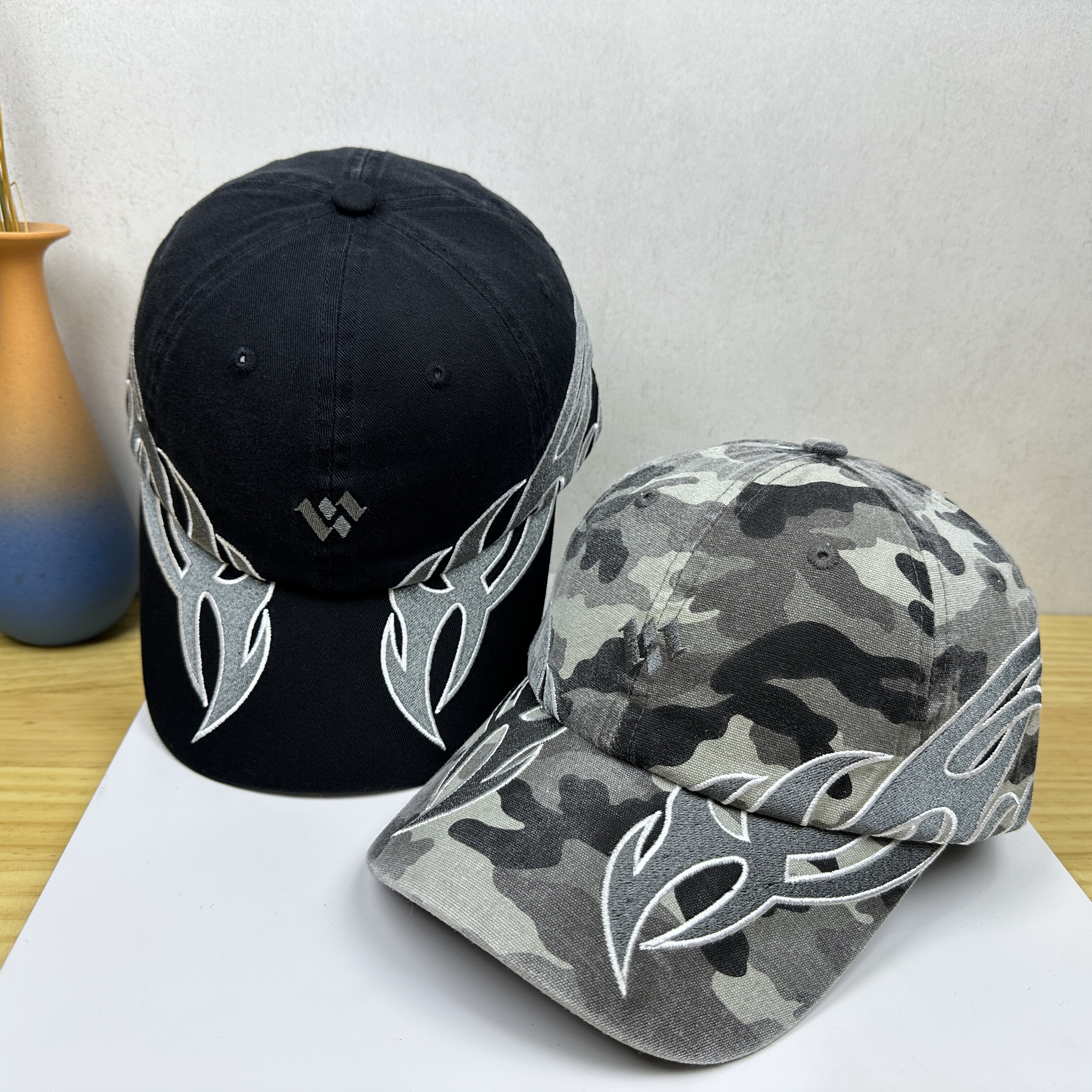 美式潮牌帽子女刺绣火焰翅膀鸭舌帽遮阳防晒个性棒球帽子大头围潮