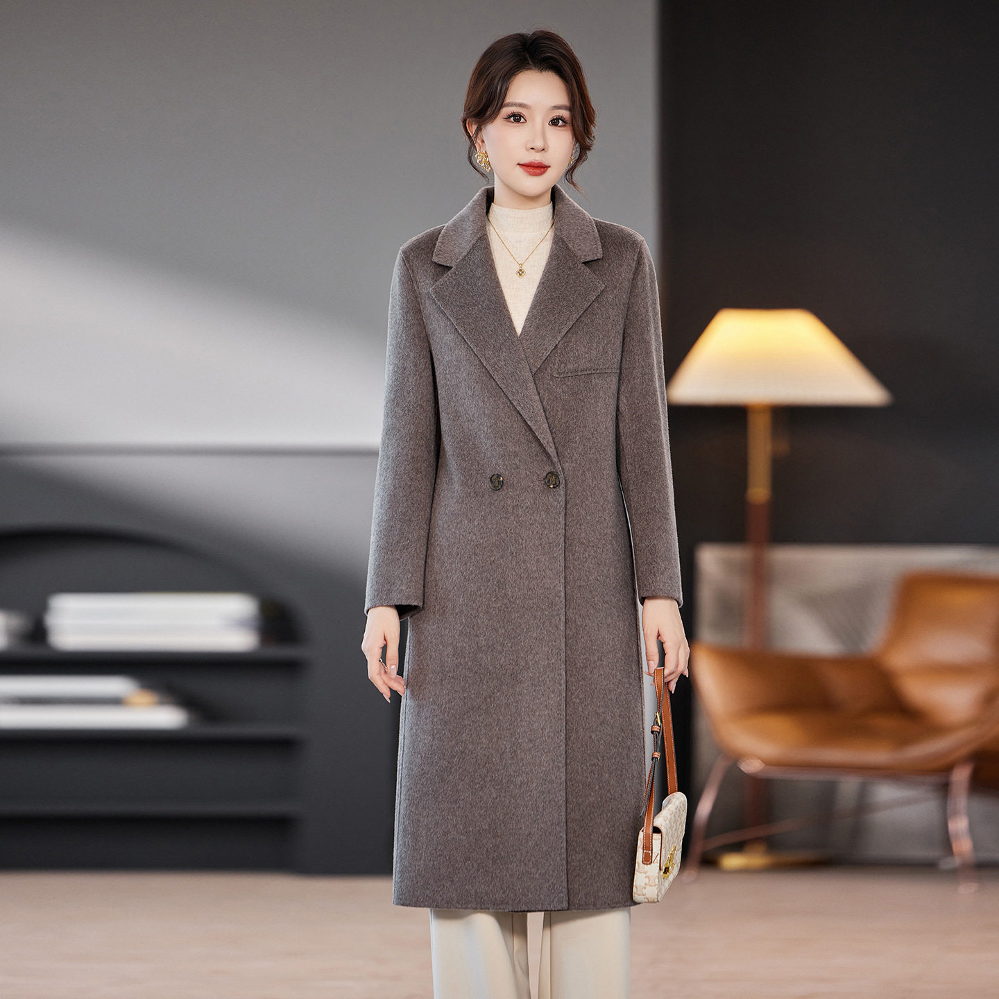 2026秋冬季双面100羊毛大衣女优雅时尚减龄大码手工毛呢长款外套