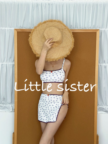 【新品限时7折】Little sister自制吊带抹胸背心半裙三件套泳衣