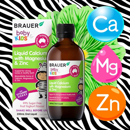 澳洲直邮Brauer蓓澳儿婴幼儿童液体钙镁锌口服液维生素C维D 200ml