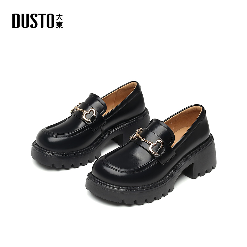 粗跟方头套脚乐福鞋英伦