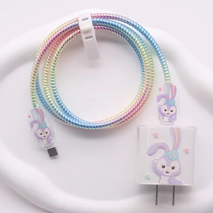 创意苹果数据线保护套16P彩虹绳子缠绕绳14充电器15可爱插头20W壳