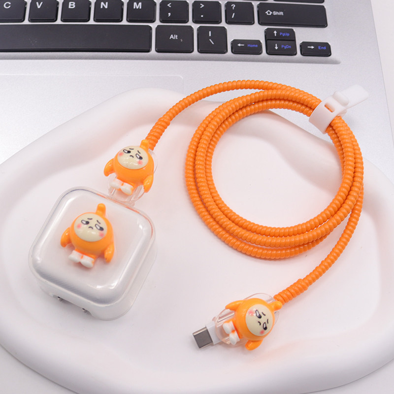 橙色iphone数据线保护套17P适用40W充电器壳16苹果type-c缠绕绳15