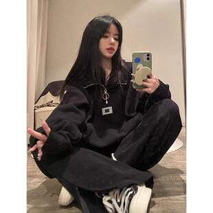学生潮两件套宽松卫衣慵懒风领时尚休闲运动服套装女春季韩版