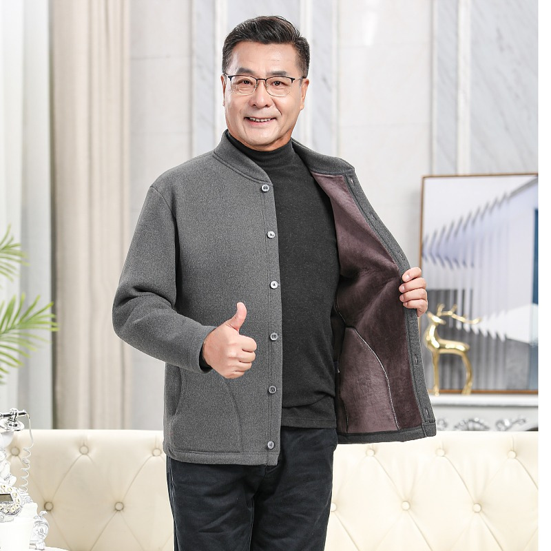 中老年保暖毛衣男爸爸冬装外套爷爷加绒加厚款棉衣老年人冬季棉袄