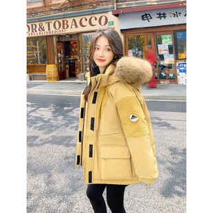 新款中长款女装服加厚保暖情侣冬季工装风派克服拼接宽松