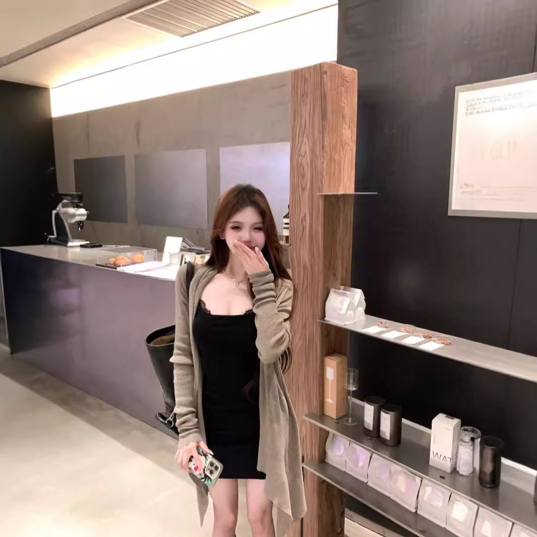 复古慵懒长袖针织开衫女秋季新款休闲中长款毛衣外套宽松上衣外搭