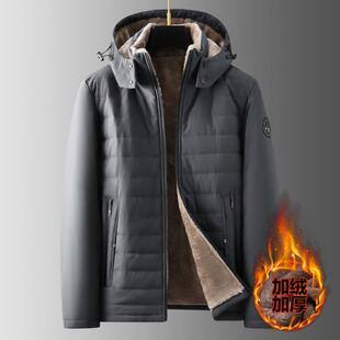 加绒爸爸装棉衣男排骨条加厚中老年棉外套可脱卸帽爷爷棉袄
