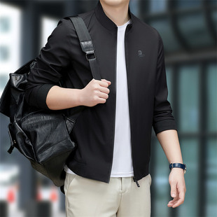 男士条纹立领夹克春秋季新款男装外套中年商务休闲爸爸装夹克衫