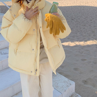 棉服女短款小个子年冬季新款奶黄色连帽面包服棉服学生潮