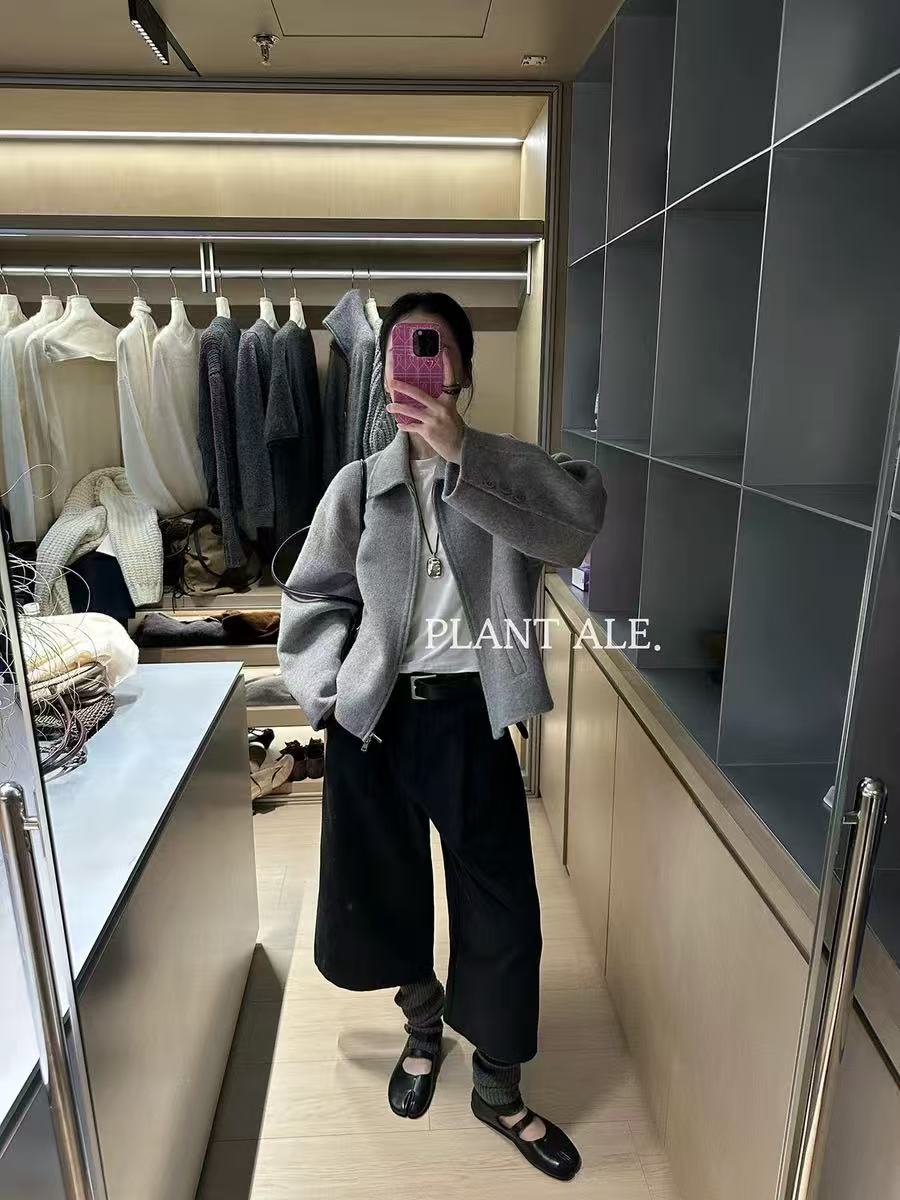 Plant Ale~冬上新双面羊绒羊毛拉链翻领大衣外套