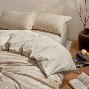 南法假日长绒棉亚麻色织提花棉麻四件套全棉纯棉床上用品床单被套