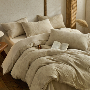 南法假日一面棉麻一面法兰绒四件套全棉纯棉亚麻床上用品床单被套