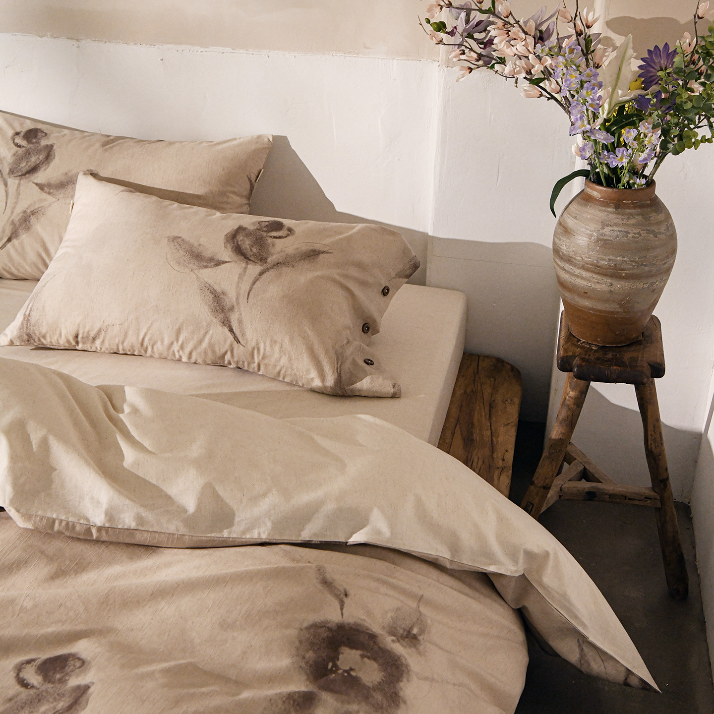 南法假日竹节棉麻绣花长绒棉亚麻四件套全棉纯棉床上用品床单被套