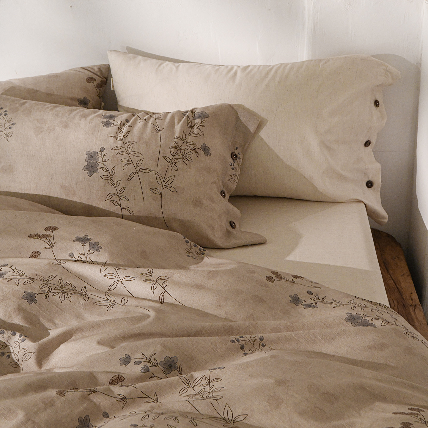 南法假日竹节棉麻绣花长绒棉亚麻四件套全棉纯棉床上用品床单被套