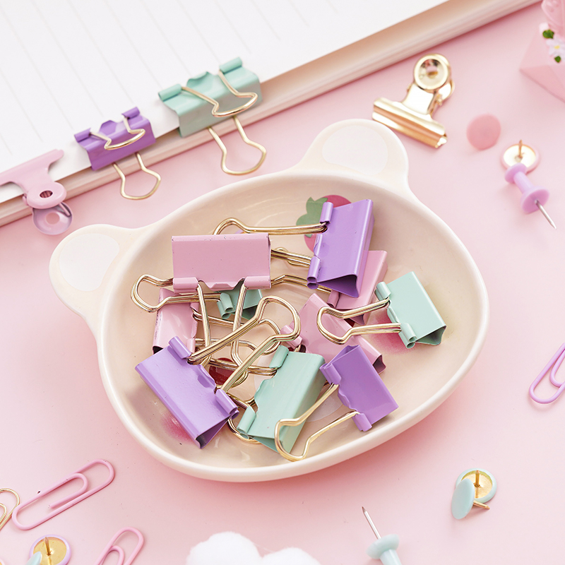 马卡龙色小号长尾夹图钉回形针