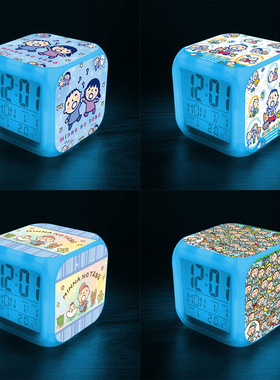 新款卡通大口仔周边闹钟居家装饰摆件儿童七彩夜灯时钟方形电子钟