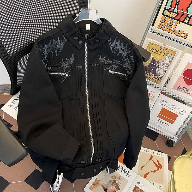 大码250斤美式飞行员夹克男款春秋季潮牌外套宽松立领工装衣服