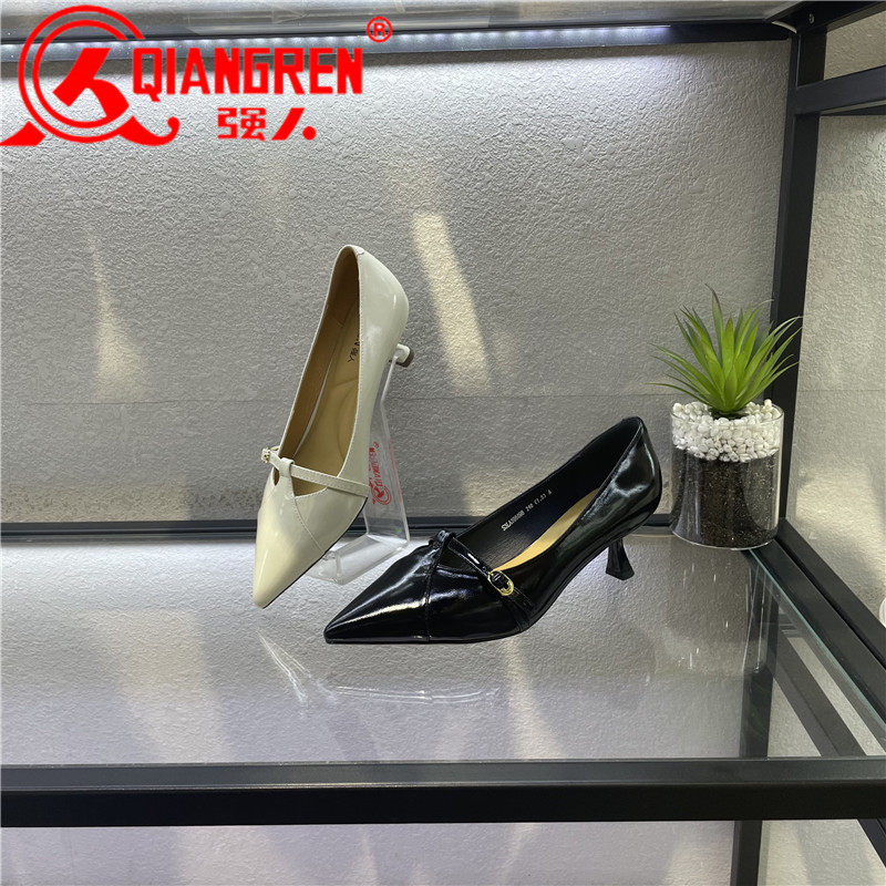 3515强人女鞋尖头时装鞋女真皮2024秋季新款中跟细跟浅口女单鞋