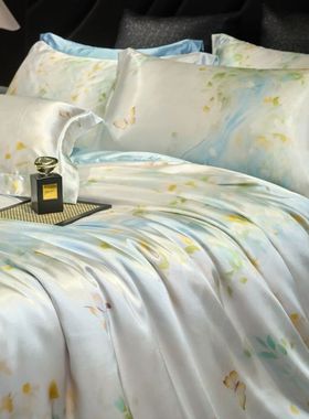 重磅双面真丝四件套100桑蚕丝被套裸睡床单床笠轻奢丝绸床上用品4