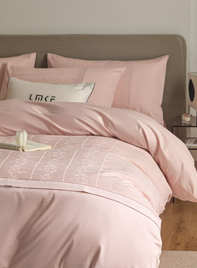 100S纯棉长绒棉床上四件套全棉提花被套床单人三件套轻奢高端床品