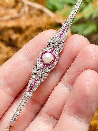 偏偏古董珠宝镶嵌钻石红宝石胸针