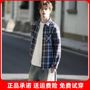 唐狮2026春秋加绒法兰绒格纹长袖衬衫男外套时尚保暖流行潮男装