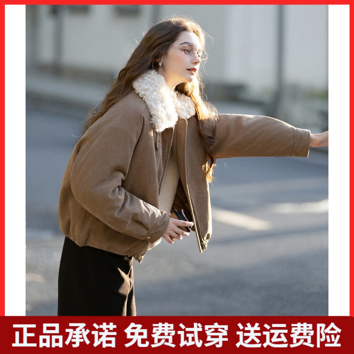 唐狮2026冬季超短款棉衣女撞色仿羊羔绒拼接灯芯绒保暖防寒立领
