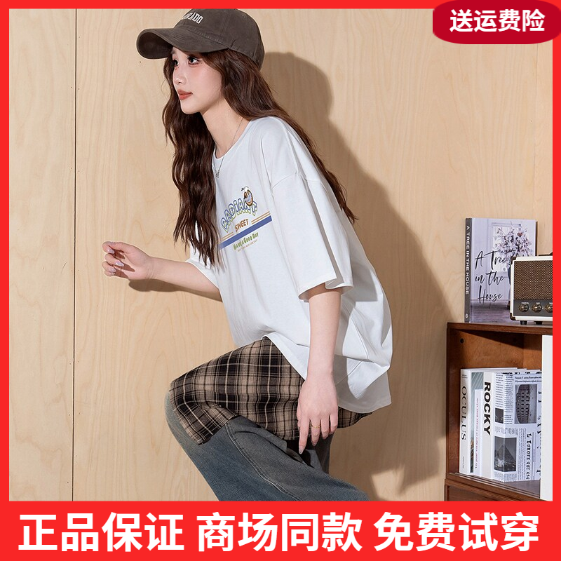 唐狮2026夏季女新款短袖T恤白色纯棉圆领字母印花超好看宽松休闲