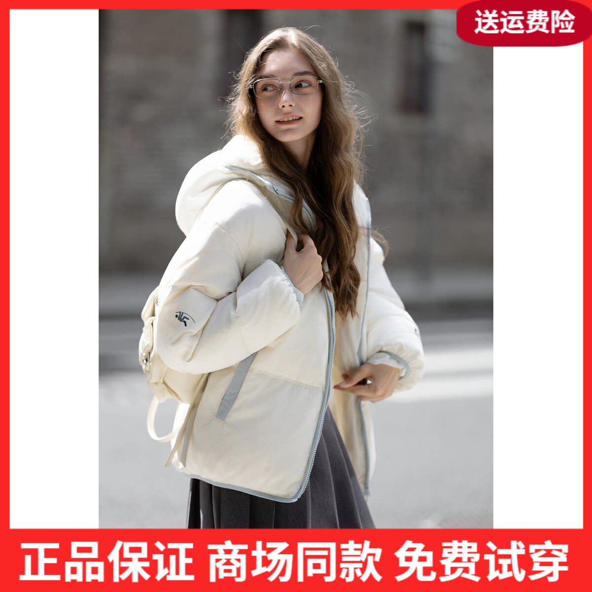 唐狮2026年秋冬款羽绒服女款女前片印花连帽短款羽绒服高级感减龄