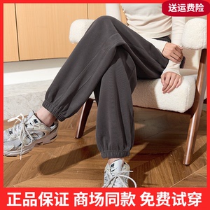 唐狮加绒运动裤女2026秋冬新款宽松休闲裤三针五线加厚束脚卫裤