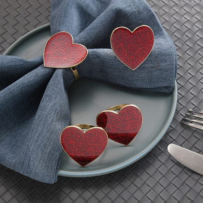 12 Pack Valentine's Day Heart Napkin Rings情人节约会西餐