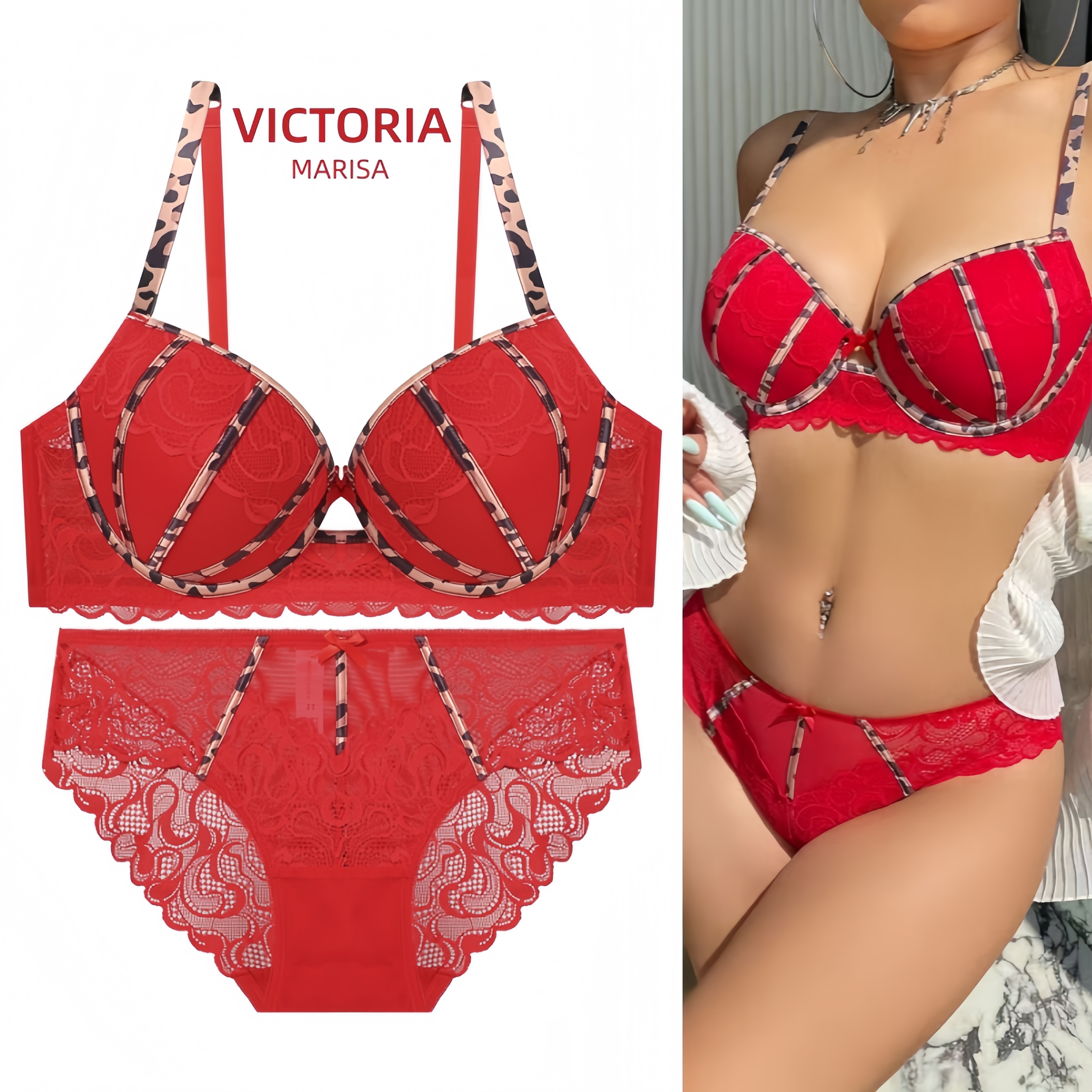维多利亚红色本命年薄款蕾丝内衣