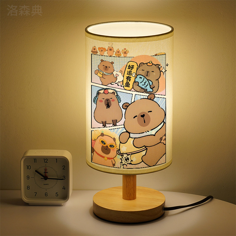 洛森典卧室卡通木三色变光小台灯