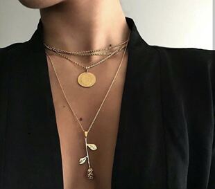 BONNIE定制玫瑰花反向设计项链锁骨链毛衣链搭配饰品金银两色