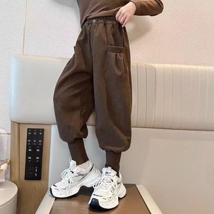 女童夏装薄款裤子2026春秋季中大童洋气哈伦裤学生束脚裤冬灯芯绒