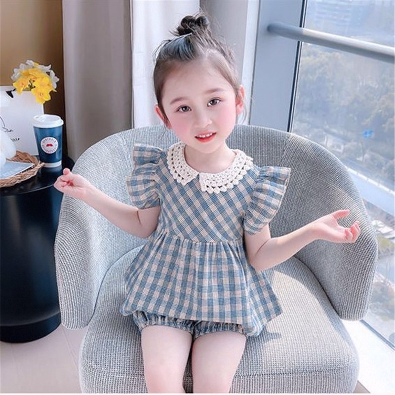女童韩版夏款套装半身裙2025新款小清新格子公主裙女宝宝夏装洋气